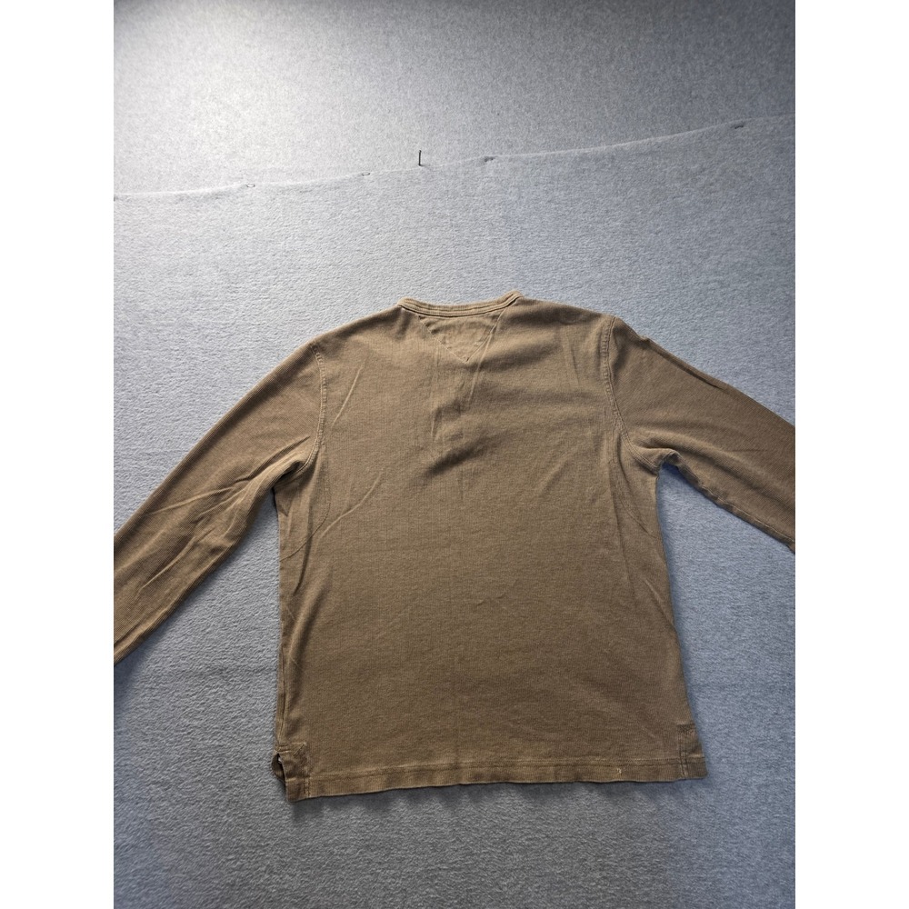 Tommy Hilfiger Denim Mens Henley Shirt Tan Khaki Ribbed Waffle Knit Medium M - Picture 2 of 5
